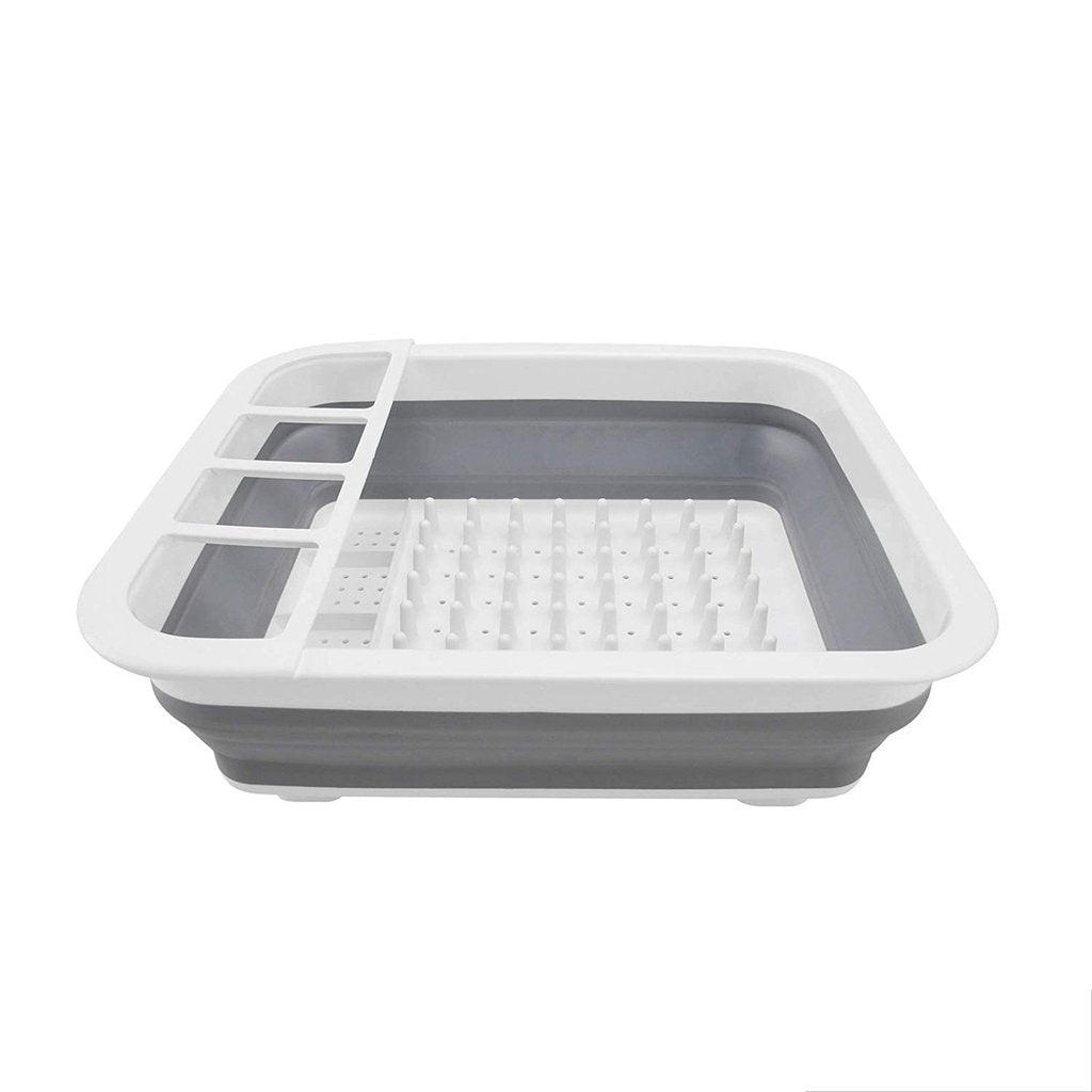 COLLAPSIBLE FOLDING SILICONE DISH DRYING DRAINER RACK WITH SPOON FORK KNIFE STORAGE HOLDER