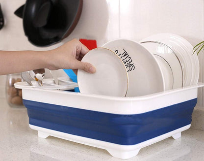 COLLAPSIBLE FOLDING SILICONE DISH DRYING DRAINER RACK WITH SPOON FORK KNIFE STORAGE HOLDER