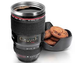 Camera Lens Shaped Coffee Mug Flask With Lid