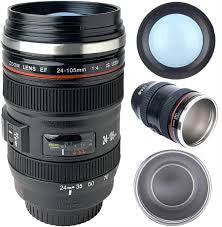 Camera Lens Shaped Coffee Mug Flask With Lid