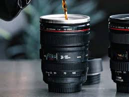 Camera Lens Shaped Coffee Mug Flask With Lid